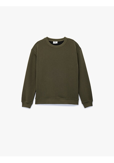 Koton Uzun Kollu Bisiklet Yaka Basic Sweatshirt Haki 6wkb10203tk