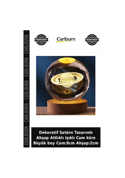 Özel Üretim Dekoratif Satürn Tasarımlı Ahşap Altlıklı Işıklı Cam Küre Büyük Boy Cam8cm Ahşap2cm