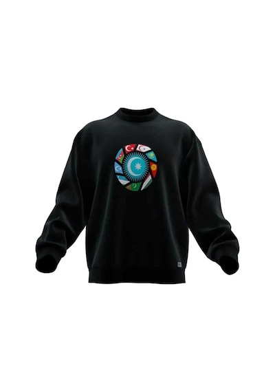 Hunors Sportswear & Company Türk Bayrakları Baskılı Unisex Model Pamuklu Bisiklet Yaka Sweatshirt SIYAH