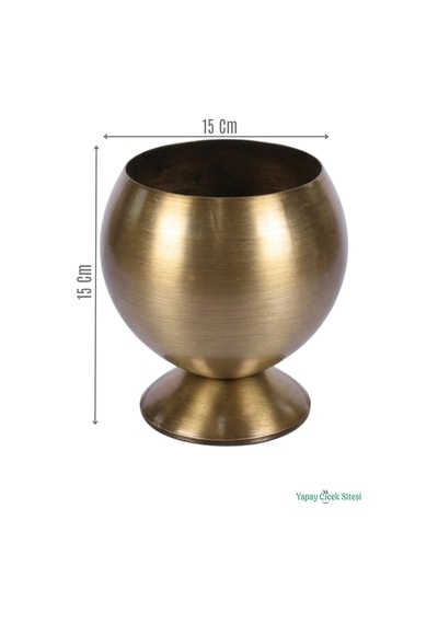 Yapay Çiçek Sitesi Metal Dekoratif Küre Saksı 15 Cm Bronz