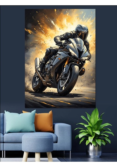 Ahşap Tablo Hız Yapan Modern Spor Motosiklet