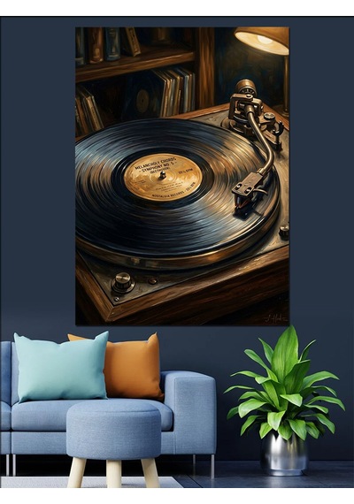 Gramofon Plak Çalar Ve Müzik Dekoratif Kanvas - Mdf Ahşap Tablo