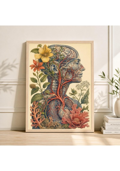 Vintage Tarzı İnsan Anatomisi Sanat Posteri, Botanik Tıp Ofisi Dekorasyonu