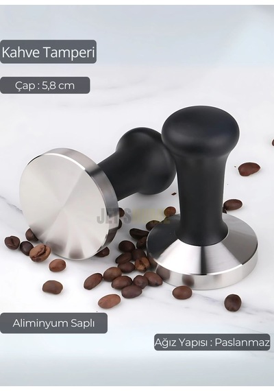 Tamper Aluminyum Saplı Paslanmaz Tabanlı Kahve Tamperi 58 Mm siyah