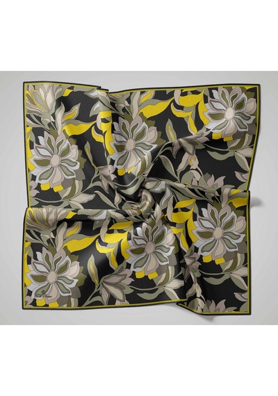 Silk Home Olinda İpek Eşarp 47003-08 Koyu Yeşil, Sarı, Haki, Gri, Taş