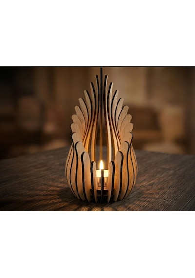 Ateş 3'lü Tealight Mumluk Ahşap Mumluk + Led Pilli Mum Ham Mdf
