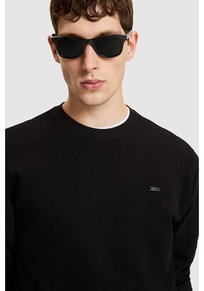 U.S. Polo Assn. Erkek Siyah Bisiklet Yaka Comfort Fit Metal Plaka Logolu Sweatshirt 50329411-vr046