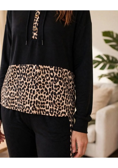 Leopar Detaylı Kapüşonlu Eşofman Takımı 2xl, Leopar