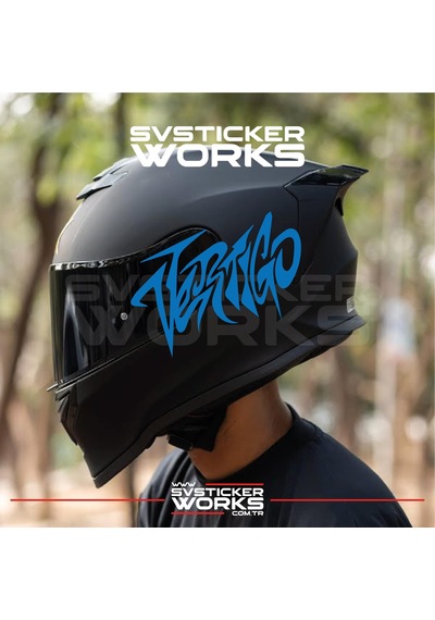 Vertigo Yazılı Kask Sticker Tüm Kasklar Uyumlu Tek Yön 1 Adet Mavi