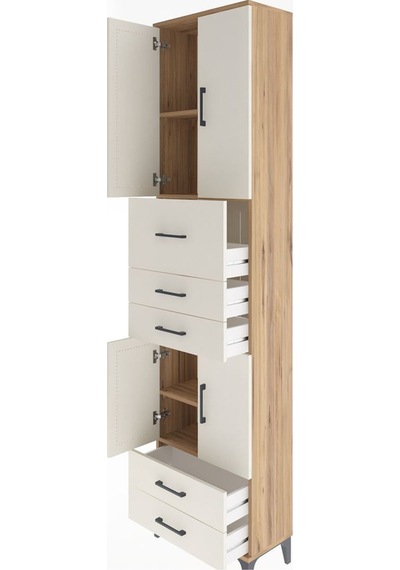 Arges Dolap 4 Raflı 5 Çekmeceli 4 Kapaklı 60x30x243 Çam-aytaşı Çam