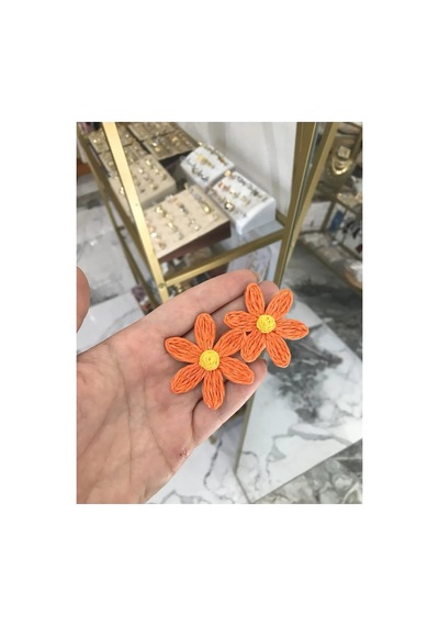 Turuncu Çiçek Model Küpe