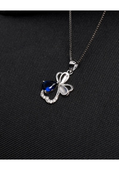 Brezza Lusso Jewelry  Diamond Serisi Safir Damla Kalp Çiçek Gümüş Kadın Kolye 45 CM 45 CM