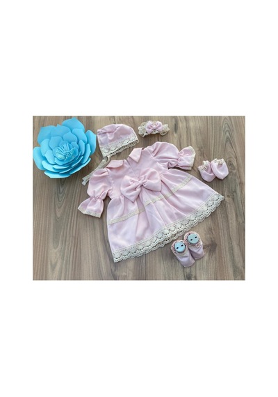 Hayy Baby Kids Wear Pembe Pamuk Dantel Detaylı Bebek Mevlüt Elbise Seti