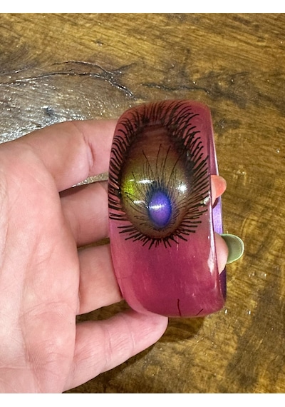 Tavus Kuşu Kanadı Desenli Kemik Kadın Hint Bileziği Çap 7 Cm Pembe