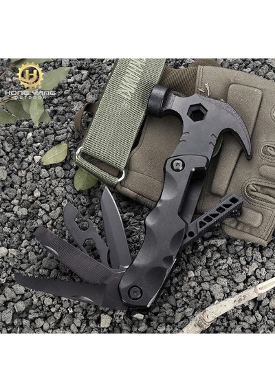 Valkyrie Çok Fonksiyonlu Çekiç Çakı Çantalı Kamp Outdoor Testere Tornavida Seti Siyah
