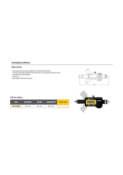 Fett 0-20mm Asimeto Dijital Kaynakçı Kumpası As-325086