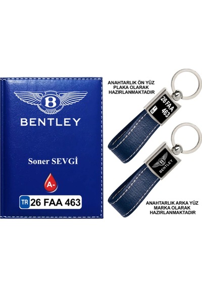 Plakanıza Özel Bentley Logolu Lacivert Ruhsat Kabı Ve Anahtarlık