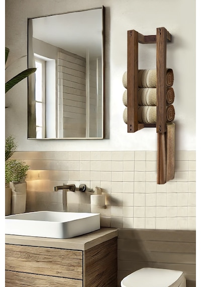 Ahşap Duvar Rafı/ Banyo Rafı/ Havluluk Ceviz
