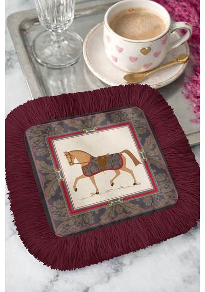 At Desenli Lüks Saçaklı Sunum Peçetesi - Klasik Equestrian Bohem Bordo Bardak Altlığı Servis Mendili Metalik Toprak Kum At Desenli Lüks Saçaklı Sunum Peçetesi - Klasik Equestrian Bohem Bordo Bardak Altlığı Servis Mendili Metalik Toprak Kum