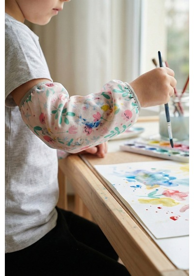 Sıvı Geçirmez Lastikli Bebek Mama Beslenme Kolluğu Seti Çocuk Aktivite Etkinlik Kol Kılıfı Flowy