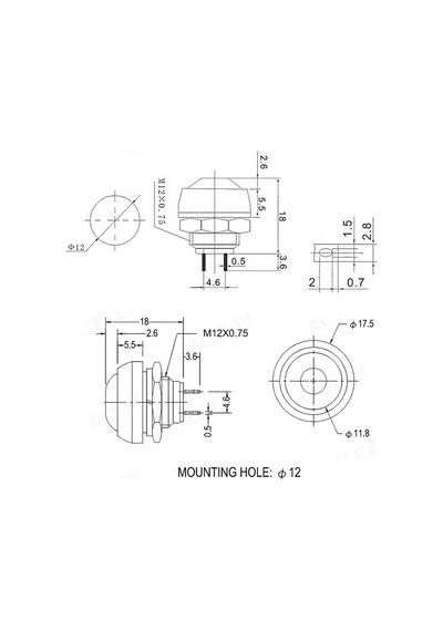 12mm Pbs-33b 2 Pin Push Buton Kırmızı On Off 1a 250v Mini Yuvarlak Su Geçirmez Anahtar