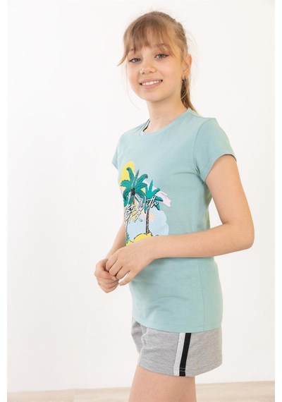 Brz Kids Palmiye Baskılı Kız Çocuk T-shirt-aqua Sea Mavi