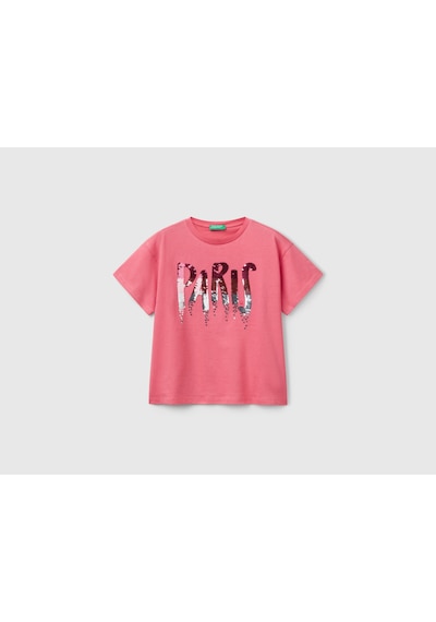 United Colors Of Benetton Benetton Kız Çocuk Önü Payet İşlemeli Baskılı T-shirt Pembe