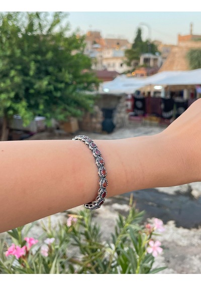 Yakut Markazit Taşlı Damla Model 925 Ayar Gümüş Kadın Bilezik 201025763 Çok Renkli