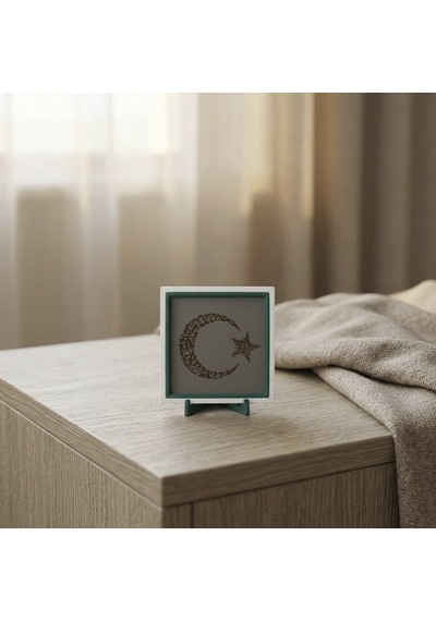 Kelime-i Tevhid Yazılı Hilal Tasarımlı Masaüstü Aksesuarı, Modern Ve Estetik Mini Dekor 10x10 Cm