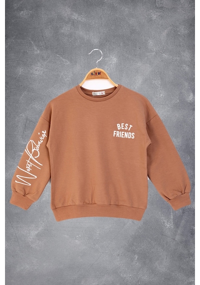 Toontoy Kız Çocuk Best Frıends Baskılı Sweatshirt Kırmızı