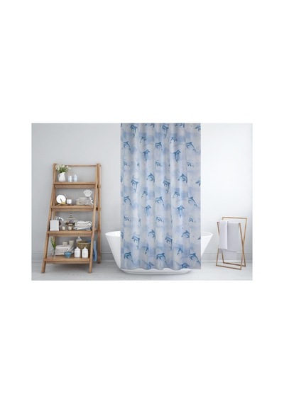 Tropik Home Banyo Perdesi Yunus Desen Yerli Üretim Duş Perdesi Plastik C-halka Hediye 180x200cm Banyo Perdeleri Çok Renkli