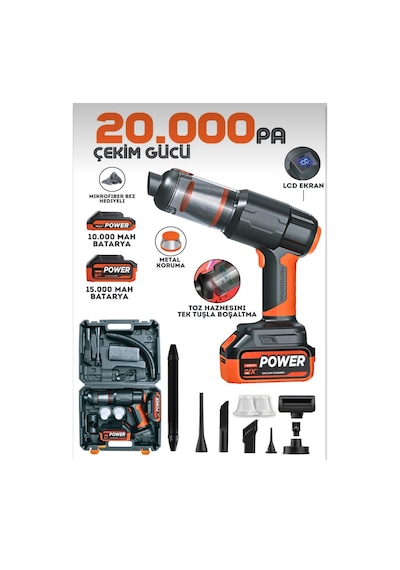Auhma Ahv-21 20.000pa Şarjlı Araç Süpürgesi Ve Hava Üfleyici - Çift Bataryalı Profesyonel Set