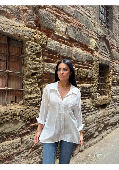 WeShaya Beyaz Pamuklu Cepli Düşük Gömlek Beyaz