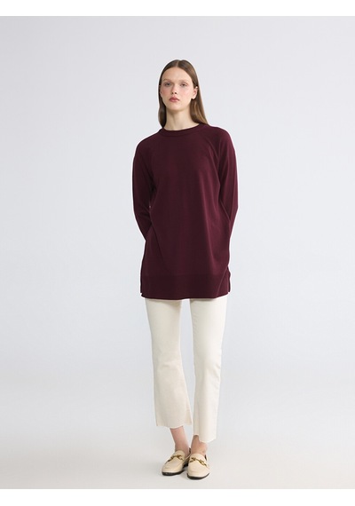 Lcw Modest Bordo Bisiklet Yaka Kadın Triko Tunik