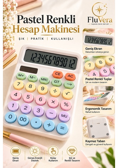 Beyaz Renkli Tuşlu Hesap Makinesi Büyük Ekranlı, Pratik Ve Kolay Kullanımlı Masaüstü Hesap Makinesi Diğer
