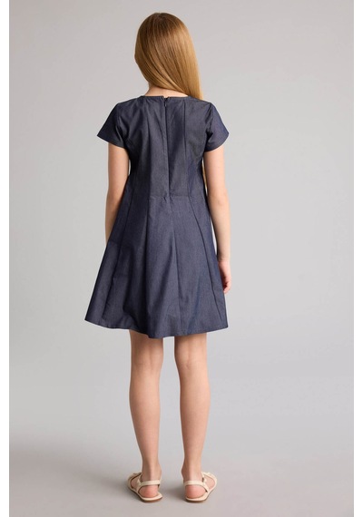 Defacto Yarım Kollu Twill Elbise Kız Çocuk H2604a826spın20 İndigo-ın20