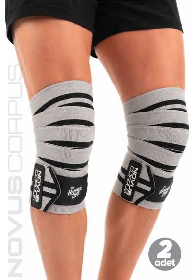 Fitness Diz Bandajı Knee Wraps Ağırlık Crossfit Dizliği Sarmalı Dizlik Cırt Bantlı - 2 Adet - Gri/siyah