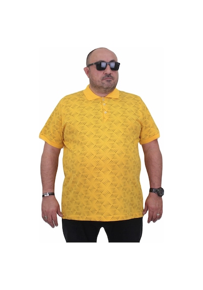Moc Grande Mocgrande Erkek Büyük Beden Polo Yaka Üçgen Baskılı Tişört 24450 Sarı-Sarı
