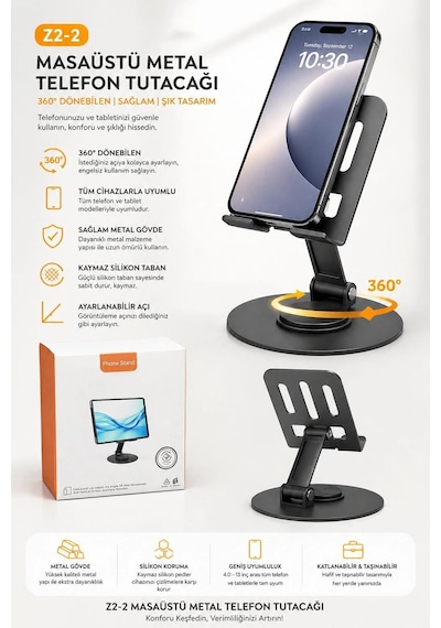 Eima Masaüstü Metal Telefon Tutacağı 360 Döner Ayarlanabilir Tablet Standı Çok Renkli