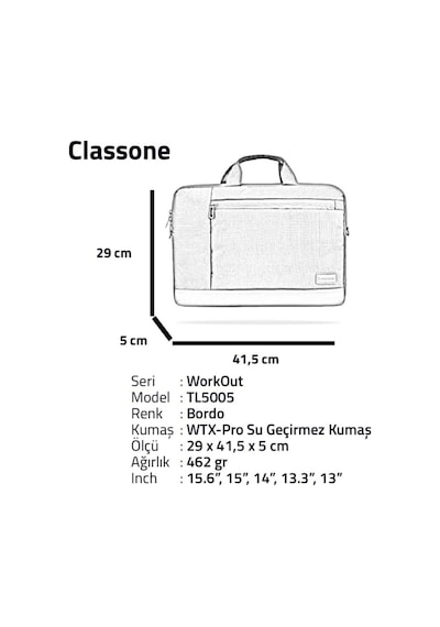 Classone Workout Tl5005 15.6 Su Geçirmez Kumaş -Apple Uyumlu MacBook Mac Air