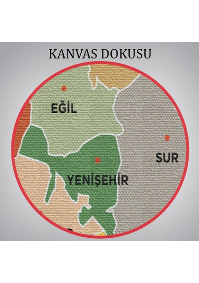 Diyarbakır İli Ve İlçeler Haritası Dekoratif Kanvas Tablo 1322 50 X 50