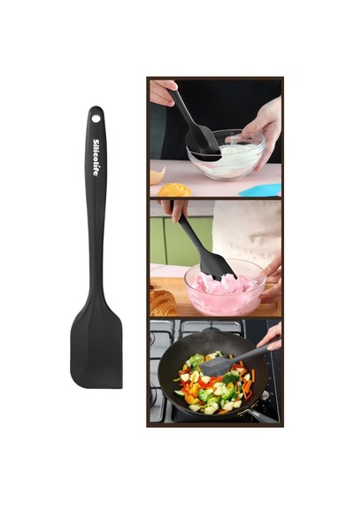 Silicolife Büyük Spatula, Isıya Dayanıklı Yanmaz Yapışmaz Tek Parça Silikon Spatula 26cm Siyah Siyah