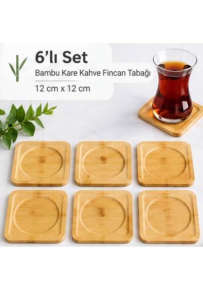 Bambu Kare Çay Tabağı Altılı Set Kahverengi