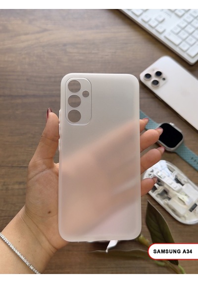 Samsung Galaxy A34 Uyumlu Süper İnce Mat Ultra Thin Silikon Kılıf Beyaz
