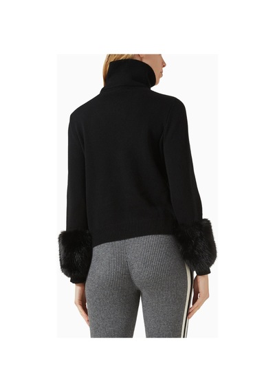 Izaak Azanei Zip - Up Faux Cuff Sweater, Şık Ve Lüks Kadın Yün - Kaşmir Kazak Siyah