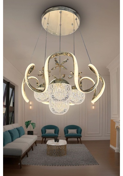Arya Xl 4 Top Cam Kristal Top Led Avize Gold Kuamndalı