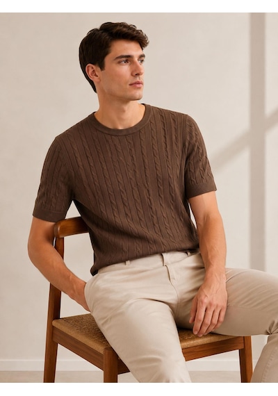 Classics Men Huffa Slim Fit Erkek Kısa Kol Triko Tişört 7676 Kahverengi
