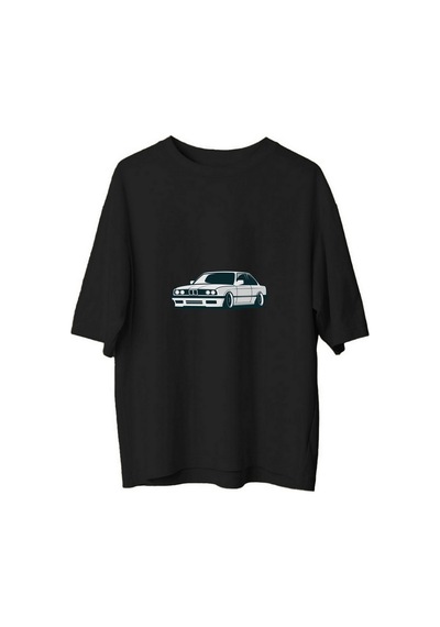 Paybuy Kadın Oversize Tişört Klasik Otomobil Tuning Sanat Baskısı Rahat Siyah