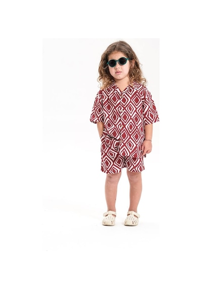 Miniko Kids Laciel Paris Keten Gömlekli Desenli Erkek Çocuk Şortlu Takım Bordo