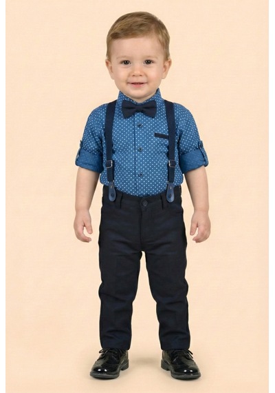 Mnk Baby & Kids Erkek Bebek Askı Papyon Gömlek Pantolon Takım M00785 Indigo